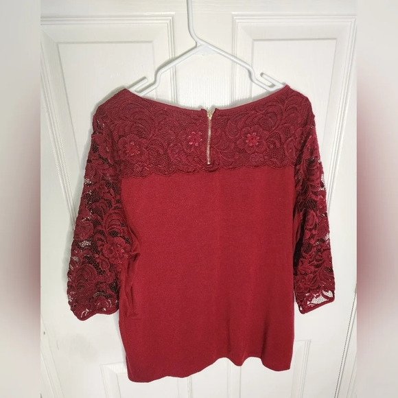 Roz & Ali Womens Lace Floral Red Burgundy Paisley Dressy Blouse - Picture 2 of 9